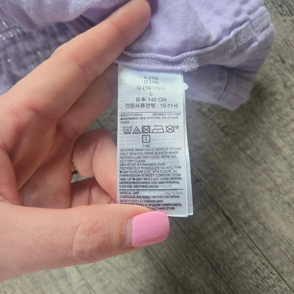 Gap Kids Girls Lavender Purple Metallic Stripe Cotton Gauze Tiered Dress Size 10
